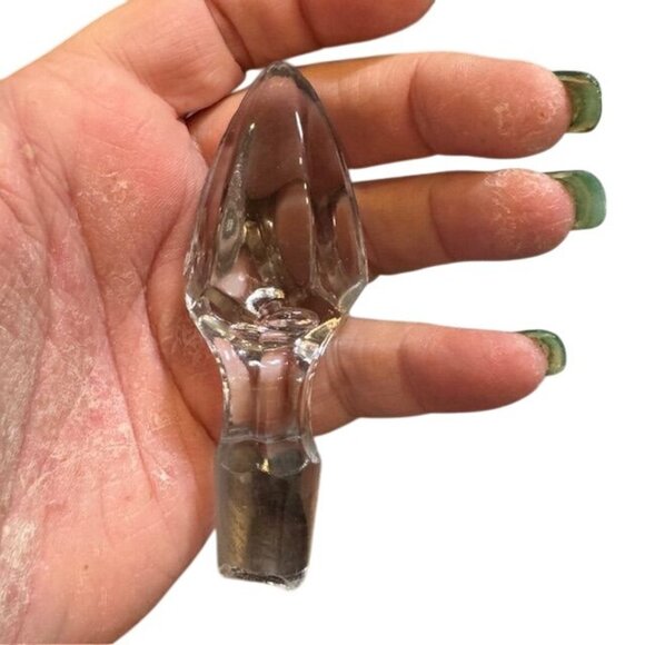 Vintage Hand-Blown Etched Clear Glass Cruet With Stopper - Picture 6 of 11